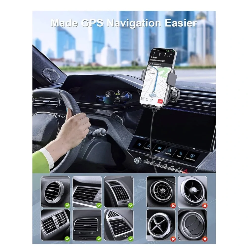 MOKPR #JR ZS219 Black Air Vent Electronic Car Phone Holder and Charger.